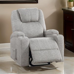Evans 37 Inch Recliner Chair, Power Lift, Cupholders, Chenille, Light Gray - BM312351 - 1 of 4