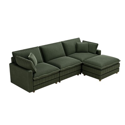 NicBex 103 Inch Modular Corduroy Sectional Sofa,L-Shaped Couch with Ottoman and 4 Pillows for Living Room,Apartment,Office,Green