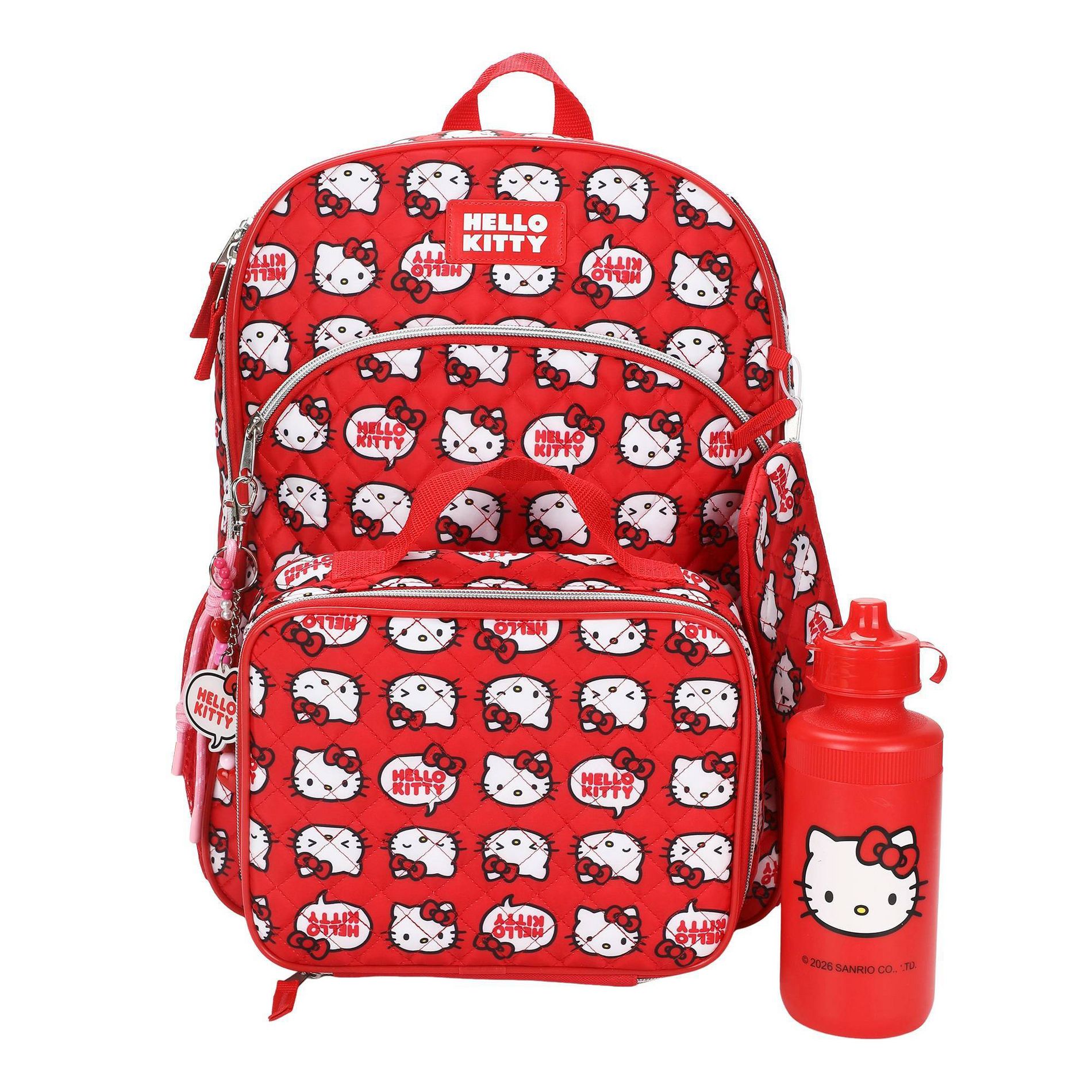 Hello Kitty Sanrio Quilted 16" Backpack 5pc Set - Red