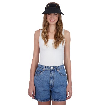 Tahari Women's Straw Visor Hat with Eyelet and Chiffon Ribbon Trim and Back Bow - Visor Hat for Women