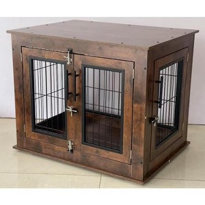 Dog Cage Furniture with Cushions and Wheels, Double Doors, Indoor Dog House Suitable for Small Dogs, Dog Kennel, Puppy Play and Resting Space, Brown - 1 of 4