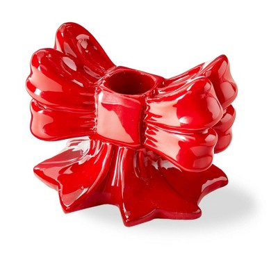 tag Very Merry Red Ceramic Taper Candle Holders for Christmas 4x3.25x3.75 in Set of 2 Decorative Home Accents