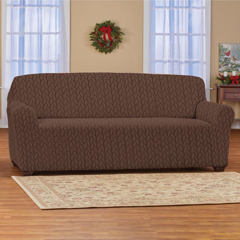 Collections Etc Cable Knit Patterned Elastic Stretch Furniture Slipcover, 2 of 5