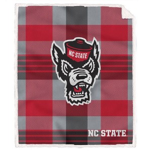 NCAA NC State Wolfpack Plaid Steel Royal Plush Faux Shearling Blanket - 1 of 3