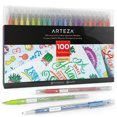 Arteza Dual-Tip Real Brush Pens Set, Assorted Colors - 36 Pack 