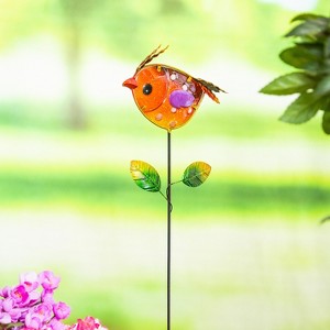 Evergreen Colorful Metal and Glass Bird Garden Stakes, Yellow - 1 of 3