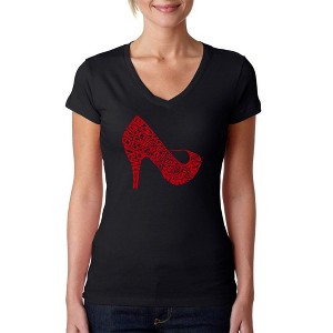 LA Pop Art Women's Word Art V-Neck T-Shirt - High Heel - 1 of 4