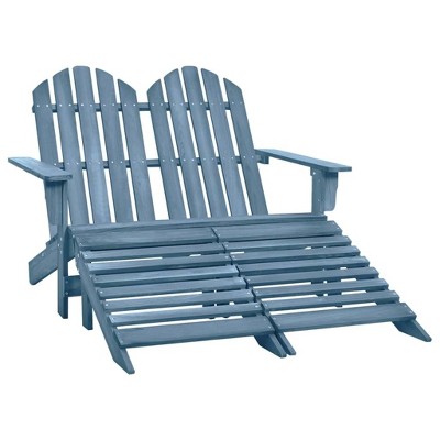 vidaXL Solid Fir Wood Adirondack Chair&Ottoman for Indoor/Outdoor- Blue, Ergonomically Designed for Comfort, Detachable Ottomans Included