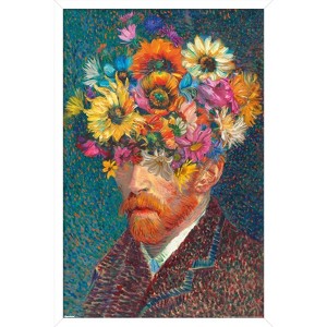 Trends International Reinders: Master Twist - Van Gogh Self Portrait Flowers Framed Wall Poster Prints White Framed Version 22.375" x 34" - 1 of 4