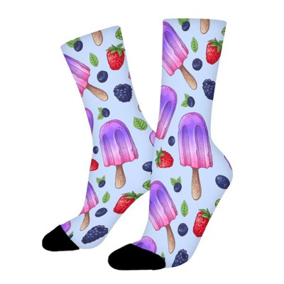 Purple Ice Cream Wild Berries Women Printed Crew Socks Funny Funky Socks Soft Polyester Novelty Gifts for Artists Men