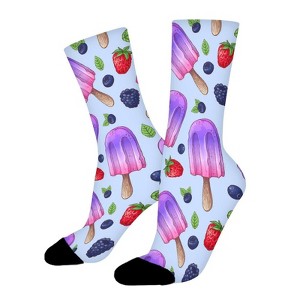 Purple Ice Cream Wild Berries Women Printed Crew Socks Funny Funky Socks Soft Polyester Novelty Gifts for Artists Men - 1 of 1