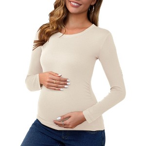 INSPIRE CHIC Women's Maternity Ruched Side Stretchy Tops Homeware Long-Sleeve Shirts Casual Blouses - 1 of 4