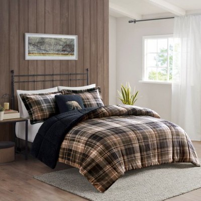Sapphtopaz 4-Piece Full/Queen Sheet Set, Plush Alternative Comforter Set, Sheets Queen Size Bed Set, Bedding with Decorative Pillow -Black & Brown
