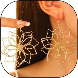 Gold Big Flower Statement Earrings for Women Dangling Boho Vintage Large Daisy Floral Petal Hook Earrings Handmade Wire Wrap Floral Dangle Earrings - 1 of 4