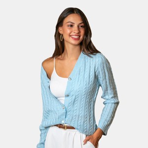Women's Blue Cozy Cable Knit Front Button Cardigan - Cupshe - 1 of 4