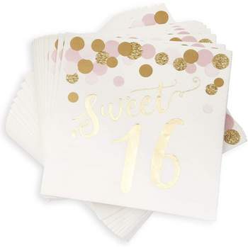 Sparkle and Bash 50 Pack Sweet 16 Disposable Napkins For Party, 6.5", Gold Foil