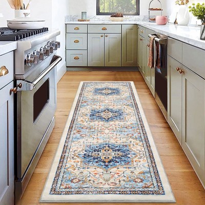 Faux Wool Vintage Floral Printed Area Rug Machine Washable Stain Resistant Non Shedding Floor Rug for Living Room Bedroom