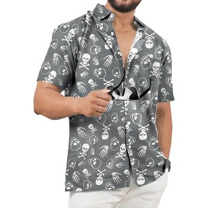 HAPPY BAY Mens Hawaiian Short Sleeve Button Down Shirt Men's Halloween Costumes Shirt Linen Effect Casual Holiday Summer Shirts for Men - 1 of 4