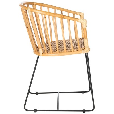 Natural Rattan Barrel Dining Chair with Black Hairpin Legs