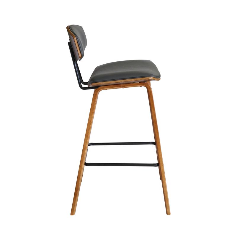 28.5" Fox Mid-Century Bar Height Barstool Faux Leather with Brushed Wood - Armen Living, 3 of 6