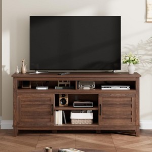 COUCHETA 63" Farmhouse TV Stand with Adjustable Shelves - Brown Entertainment Center Cabinet for Living Room - 1 of 4