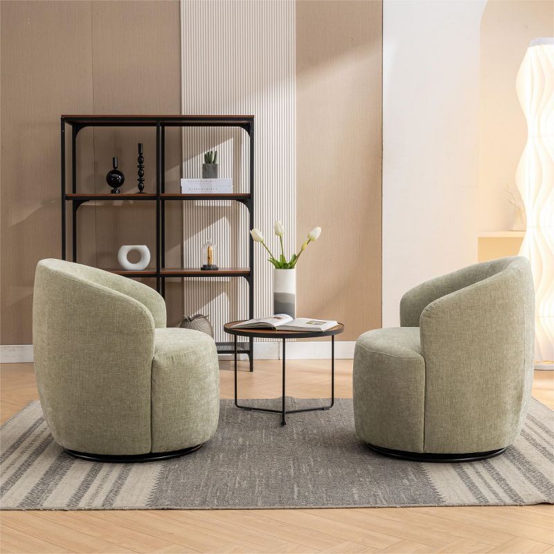 Fannie Chenille Swivel Accent Armchair Barrel Chair,25.60'' Wide Small Velvet Swivel Chair,360° Upholstered Swivel Barrel Chair-Maison Boucle‎, 3 of 10