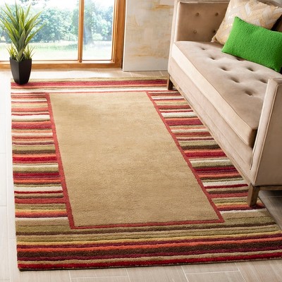 Handmade Tufted Gray Stripe Round Wool-Viscose Blend Rug