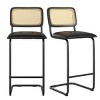 FURNIinspire Dining Chairs Set Of 2 Dining Room Chairs, Upholstered Leather Height Chair Armless Barstools with Rattan Back, Black, 17.7"*18.9"*42.5" - 2 of 4