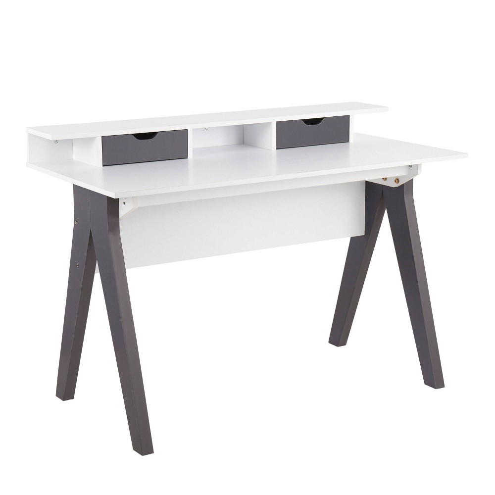 Photos - Office Desk Wishbone Contemporary Computer Desk Wood Gray/White - LumiSource