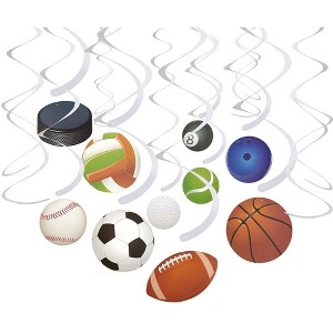 Juvale 30 Pack Ball Hanging Swirl Ceiling Party Decorations, Sports Streamers Party Supplies, 10 Designs - 1 of 3