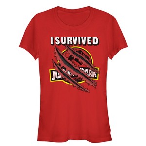 Juniors Womens Jurassic Park I Survived The Island, Raptor Claw Tear T-Shirt - 1 of 3