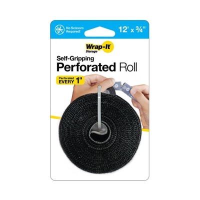 Wrap-It 12" x 0.75" Storage Self-Gripping Perforated Roll Black