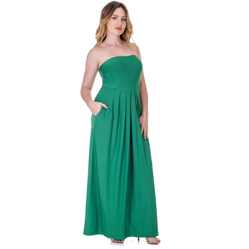 24seven Comfort Apparel Womens Pleated A Line Strapless Maxi Dress With Pockets, 2 of 7