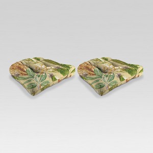 Outdoor Set of 2 Wicker Chair Cushions - Light Green Floral - Jordan Manufacturing