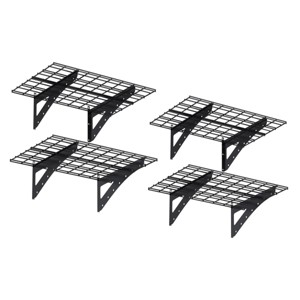 Yukimo 12"H Heavy Duty Wall-Mounted Metal Shelves - Black Garage/Supermarket Storage Racks for Concrete/Wood Walls with Installation Kit, 4-Pack - 1 of 4