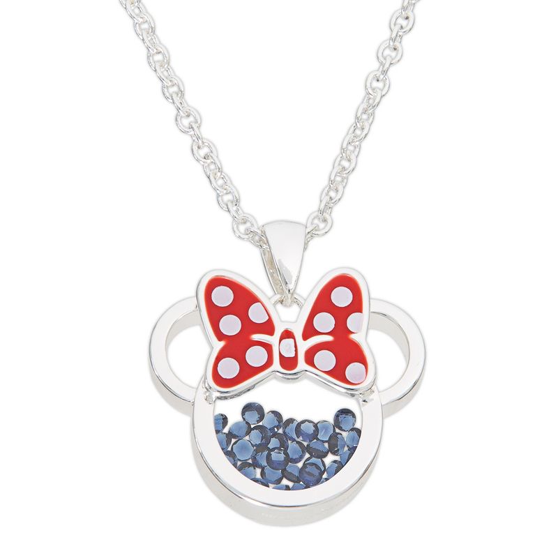 Disney Minnie Mouse Womens Silver Plated Birthstone Shaker Necklace, 18+2", 1 of 5