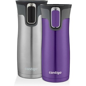 Contigo AUTOSEAL West Loop Vacuum-Insulated Stainless Steel Travel Mugs with Easy-Clean Lid, 16oz., Grapevine & Stainless Steel, 2 Pack - 1 of 4
