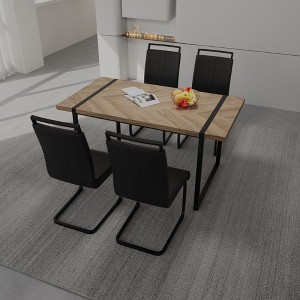 NicBex Dining Room Table Set for 4 Morden Dining Table Set with Oak MDF Tabletop, Metal Legs and 4 PU Chairs for Home Office - 1 of 4