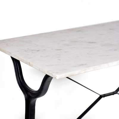 Vera 36" White Marble Top Counter Height Bar Table with Black Iron Frame