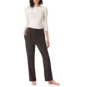 Rekucci Women’s Soft Knit Straight Leg Loungewear Pants with Pockets – Mid-Rise, Drawstring Waist, Relaxed Fit - 1 of 3
