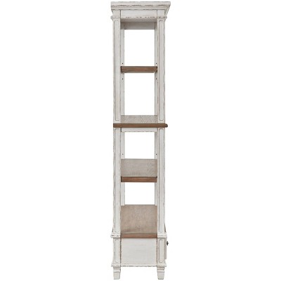 Chipped White & Distressed Wood Rustic Bookcase with Drawer