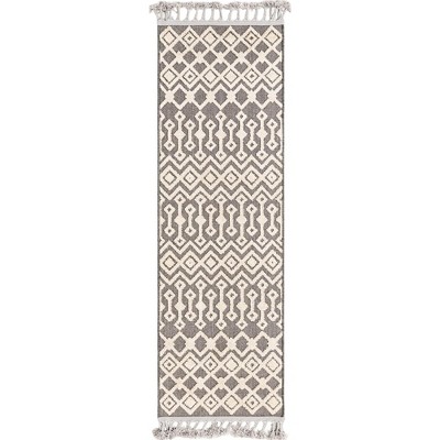 Gray Geometric Easy Care Synthetic Runner Rug
