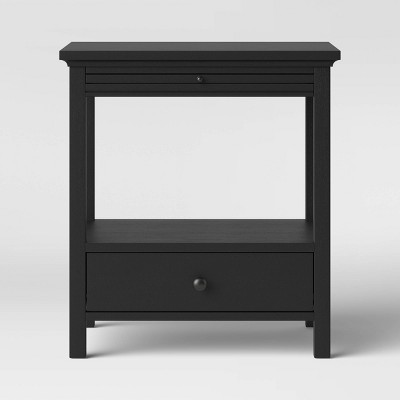 Black nightstand with pull deals out tray