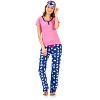 Ashford & Brooks Women's Cotton Top Eye mask & Coral Fleece Pants Pajama Set - Pink Navy - Large - 2 of 4