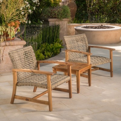 Antique Patio Arm Chair Set Of 2,High-quality Wicker Patio Chair With Acacia Wood Frame -Maison Boucle