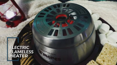 Nostalgia Indoor Electric Stainless Steel S'mores Maker with 4 Lazy Susan Compartment Trays and 4 Roasting Forks