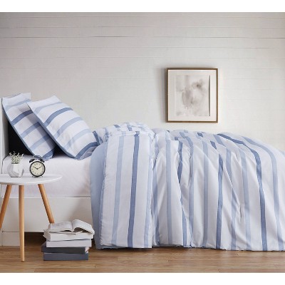 King Blue and White Reversible Microfiber Bedspread Set
