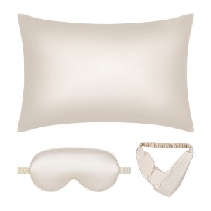 Unique Bargains Hair Skin Eye Mask Hair Band Envelope Breathable Satin Pillowcase Set Queen 20"x30" - 1 of 4