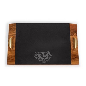 NCAA Wisconsin Badgers Covina Acacia Wood and Slate Black with Gold Accents Serving Tray - 1 of 4