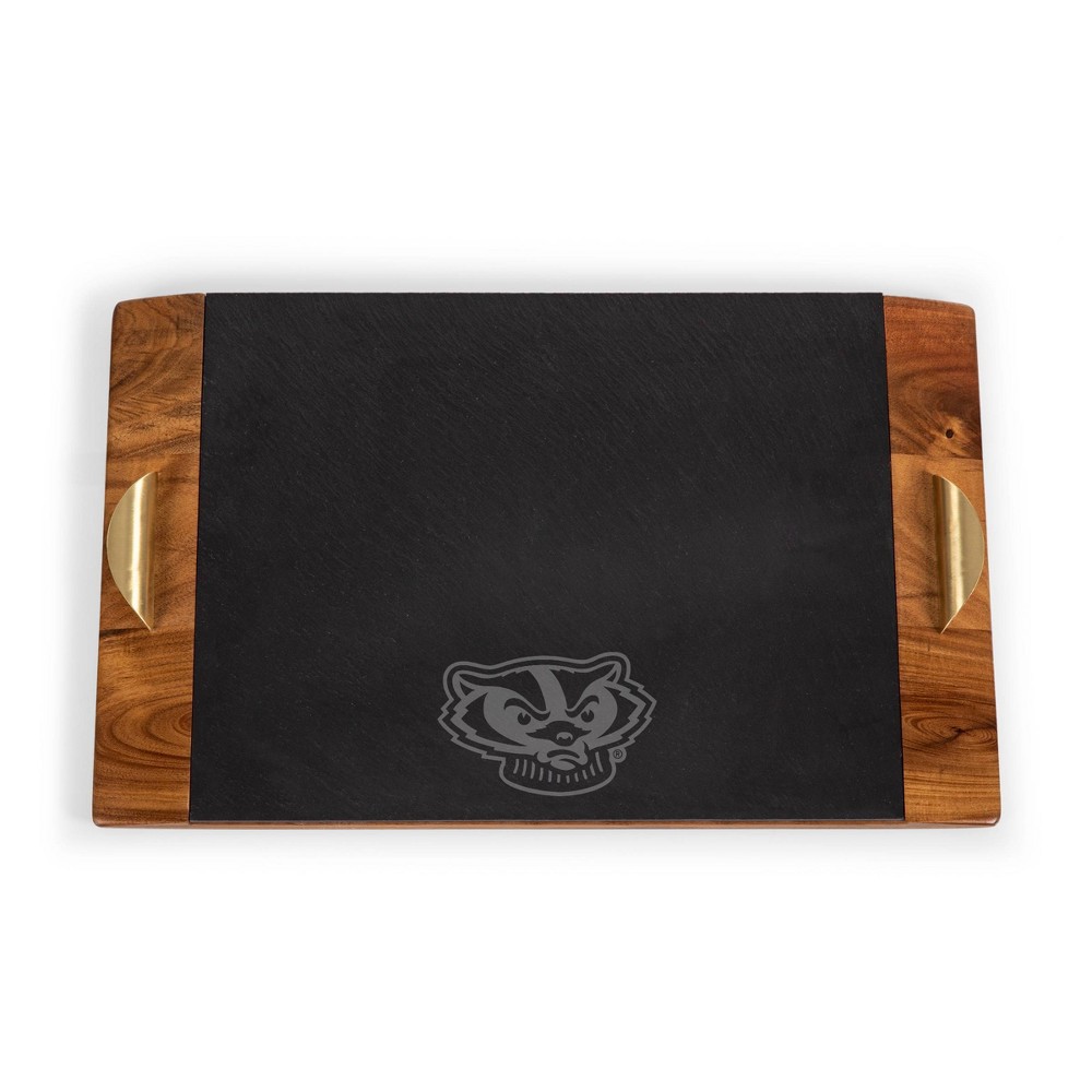 Photos - Serving Pieces NCAA Wisconsin Badgers Covina Acacia Wood and Slate Black with Gold Accent